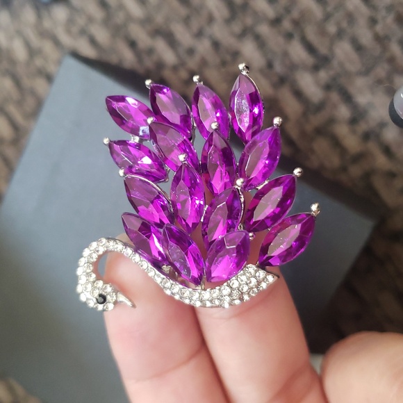 Purple Rhinestone Swan Brooch Pin - Picture 6 of 6